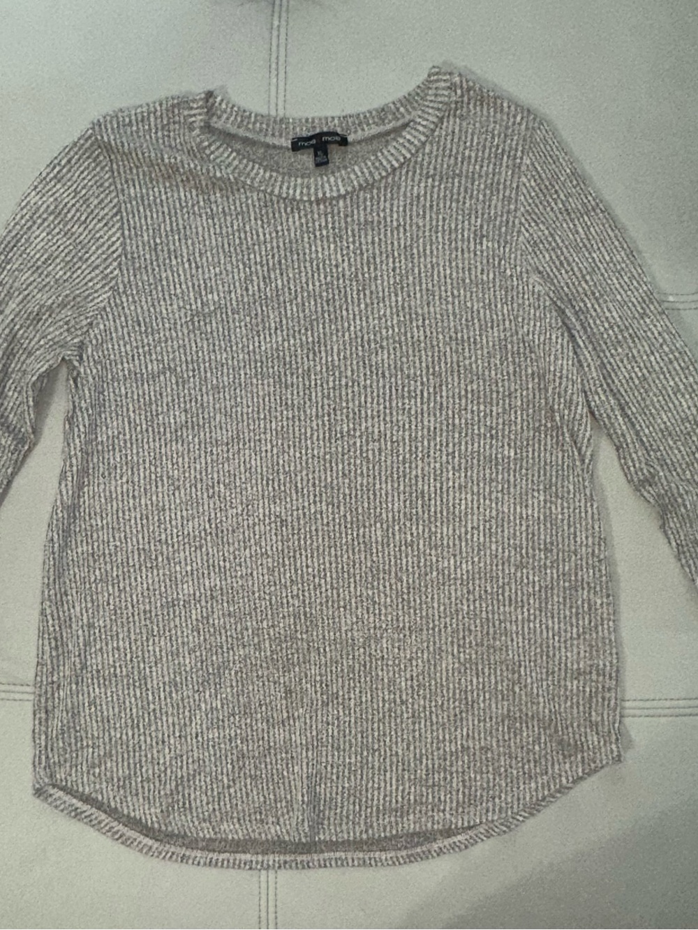Moa Moa Light Heather Gray Ribbed Crew Neck Sweater